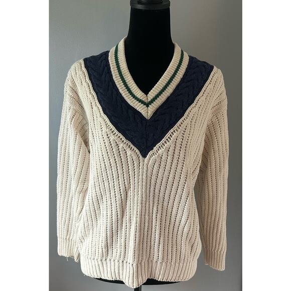 Vintage 90s Tennis Style V-Neck Sweater Women's Sweater Knit - Picture 1 of 6